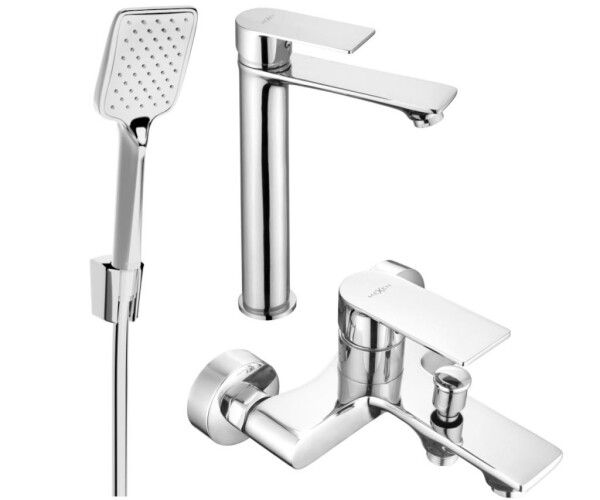 MEXEN - Royo R62 Set umyvadlové a vanové baterie s příslušenstvím, chrom 72213R62-00