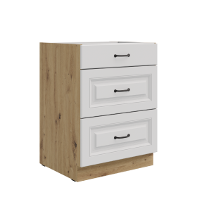 Spodní skříňka Stilo 60 D 3S BB - Premium Box Barva korpusu: Dub artisan, Barva dvířek: Bílá