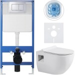 CERANO Kompletní WC set Profi/Dure - bílá lesklá - WC tlačítko Classic/Chrom - předstěnová instalace - 51x35 cm