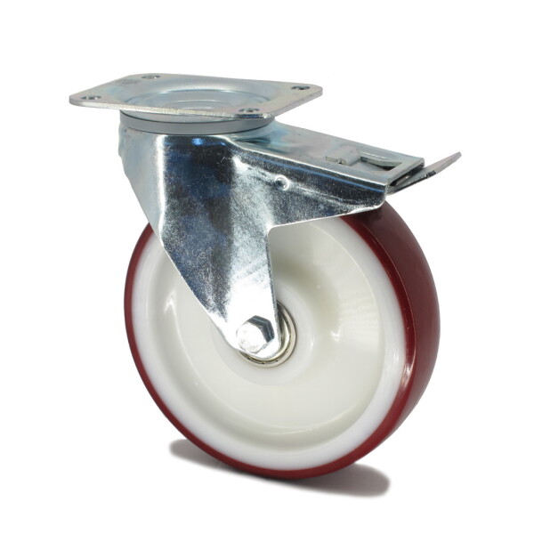 Tente Kolečko s červenou polyuretanovou obručí 125 mm,otočné s brzdou 3012