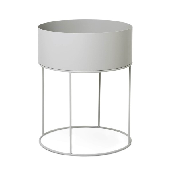 Ferm Living Kulatý stojan na květiny Plant Box Light Grey, šedá barva, kov