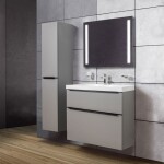 Mereo Mailo, koupelnová skříňka s umyvadlem z litého mramoru 121 cm, dub Riviera, černé madlo CN523MB