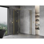 MEXEN/S - Mist H Duo sprchový kout dveře křídlové 90 x 75, transparent, zlato kartáčovaná 8A5-090L-075P-55-00