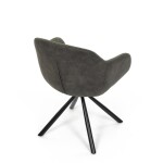 Židle jídelní, zelená látka a tmavě šedá látka v dekoru vintage kůže, černý kov, otočná P90°+ L90° s vratným mechanismem