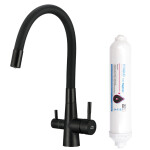 Laveo - Riveco - dřezová baterie stojánková s elastickým ramenem + filtr, černá BRIBB68D