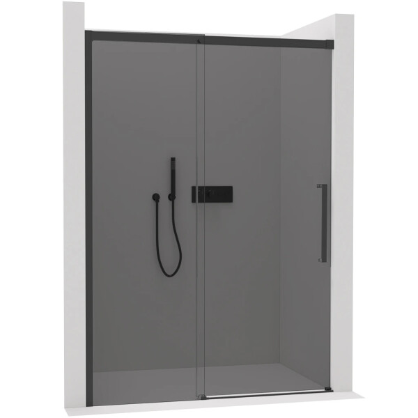 CERANO - Sprchové posuvné dveře Lantono L/P - 8 mm - Soft-Close - černá matná, grafitové sklo - 160x195 CER-8050BD7241