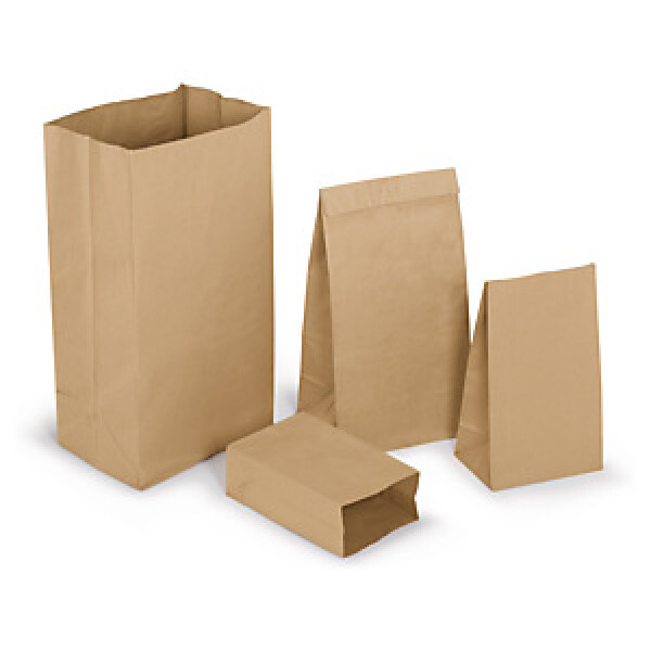 250 x Papírové sáčky 250x400x150 mm, 100% recyklované, s bočními sklady, hnědé