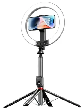 USAMS ZB323 černá / Držák telefonu s LED lampou / 10" kruhové světlo / 1200mAh / stativ 230cm (ZB32301)