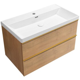 CERANO - Koupelnová skříňka Velora - dub medový, úchytka zlatá - keramické umyvadlo Viano - 81,2x67,6x46,5 CER-867839