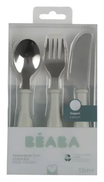 Beaba Dětský příbor 3-dílný Misty Green / Příbor / nerezová ocel / od 8 měsíců (913642BB)