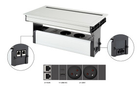 Versalogic VersaFlap Mono 2.0 elektrická zásuvka 2x 230V, FR, RJ45 USB A/C eloxovaný hliník (497040)