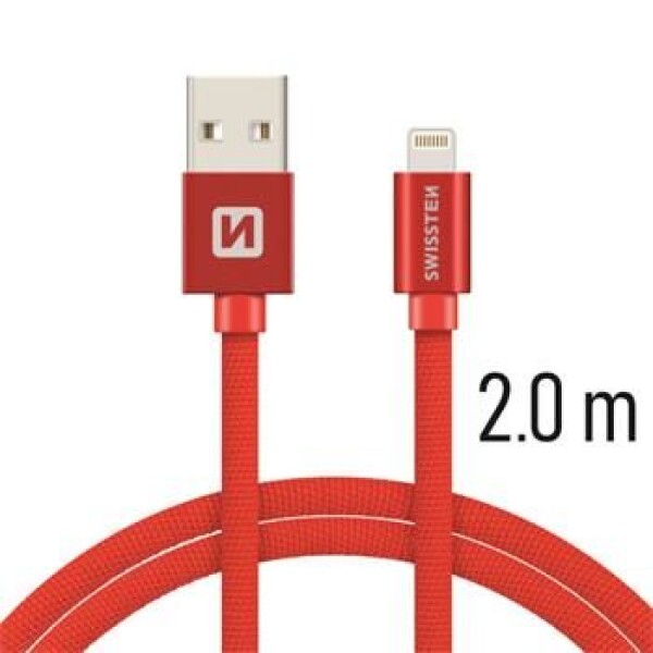 Swissten 71523306 USB 2.0 typ A na Lightning, USB 2.0, zástrčka A - zástrčka Lightning, opletený, 2m, červený