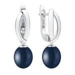 Stříbrné náušnice s černou 8-8.5 mm perlou Natalia, stříbro 925/1000, Černá