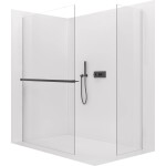 CERANO Sprchová zástěna Walk-in Crystal T L/P - 10 mm - bezvzpěrový systém + polička/držák na ručníky - černá matná, transparentní sklo - 160x120x200 cm