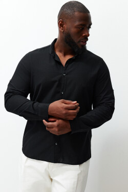 Trendyol Plus Size Černá Košile Pohodlným Zapínáním Límcem Regular Fit