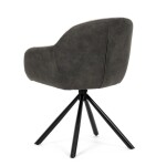 Židle jídelní, béžová látka a tmavě šedá látka v dekoru vintage kůže, černý kov, otočná P90°+ L90° s vratným mechanismem
