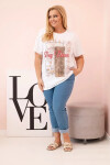 Dámská bavlněná halenka Plus Size s potiskem „Day Dream“ bílá + camel UNI