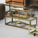 MADAM STOLTZ Skleněný box Clear/Antique Brass měděná barva, sklo, kov