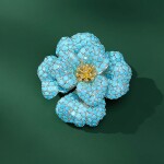 Luxusní brož ve tvaru květu s tyrkysovými zirkony, Tyrkysová