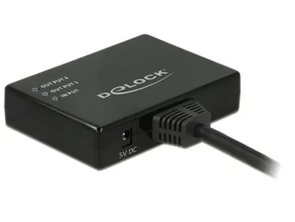 DeLock HDMI Splitter 1x2 černá / Rozbočovač / 4K 30Hz / 2x HDMI výstup / 60 cm (87700)