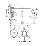 AXOR - One Umyvadlová baterie pod omítku, s výpustí, 2-otvorová instalace, kartáčovaný černý chrom 48120340