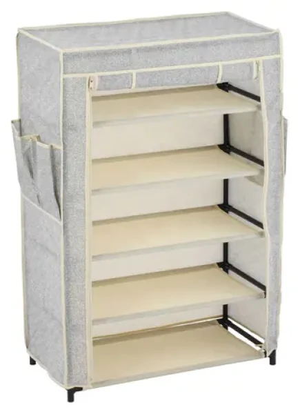 MSV textilní botník 5 pater šedý / Botník / s kapsami / 60 x 30 x 88 cm / polypropylen