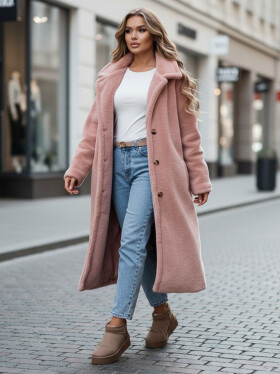 Dámský zimní kabát teddy kožešina dlouhý růžový FashionStreet NY0751z XL