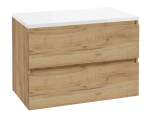 Kielle - Nefia Skříňka včetně desky pod umyvadlo 80x55x46 cm, zlatý dub/lesklá bílá 50027S831