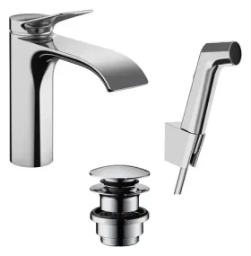 Hansgrohe Vivenis - Umyvadlová baterie s výpustí Push-Open a bidetovou sprškou | EcoSmart | chrom (75210000)