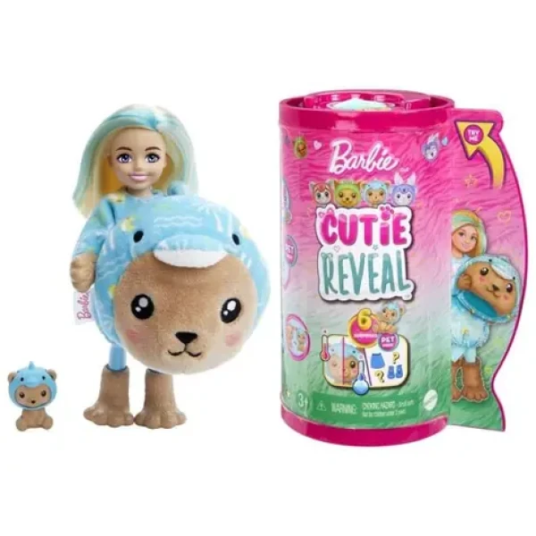 Mattel Barbie cutie reveal chelsea v kostýmu - medvídek v modrém kostýmu delfína