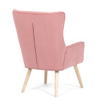 Křeslo, potah růžová manšestrová látka, dřevěné nohy, masiv kaučukovník