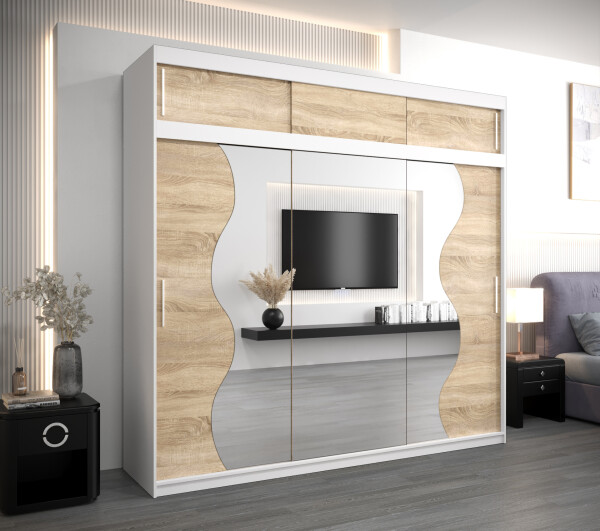 Šatní skříň Abi Mr s nástavcem Dveře: Dub sonoma, Rozměr: 250 cm, Korpus: Bílá