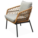 Zahradní set 1+1+2, stůl 90x48, židle a dvojsedačka, přírodní umělý ratan, kov antracit, světle šedá látka