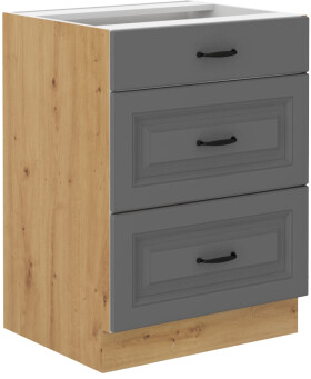 Spodní skříňka Stilo 60 D 3S BB - Premium Box Barva korpusu: Dub artisan, Barva dvířek: Dust Grey