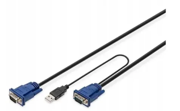 Digitus KVM kabel VGA/USB 5m černo-modrá / Kabel / D-Sub15 + USB - D-Sub15 / Samec/samec (DS-19233)