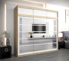 Šatní skříň Abi Ro2 s nástavcem Barva korpusu: Dub Sonoma, Rozměry: 250 cm, Dveře: Bílá
