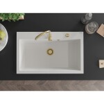 MEXEN/S - Elix granitový dřez 1-miska 800 x 500 mm, bílá, sifon zlatá 6527801005-20-G