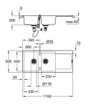 GROHE - Dřezy Kompozitní dřez K500 s automatickým odtokem, 116x50 cm, granitová černá 31647AP0