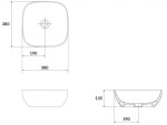 CERSANIT - Umyvadlo na desku LARGA SQUARE antracitová mat (38X38) K677-012