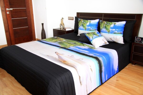 DumDekorace Béžovo černé přehozy na postel s motivem pláže Šířka: 220 cm | Délka: 240 cm