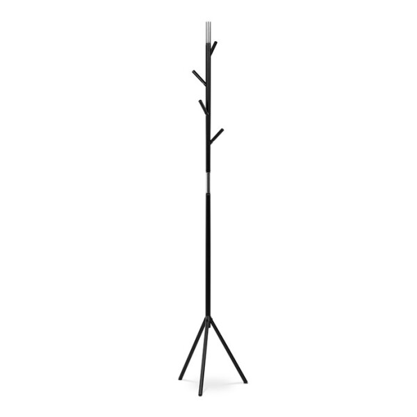 Věšák stojanový, výška 179 cm, kovová konstrukce, černý matný lak, nosnost 6 kg