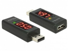 DeLock adaptér USB 2.0 A samec A samice s LED indikátory voltů a ampérů (65569)