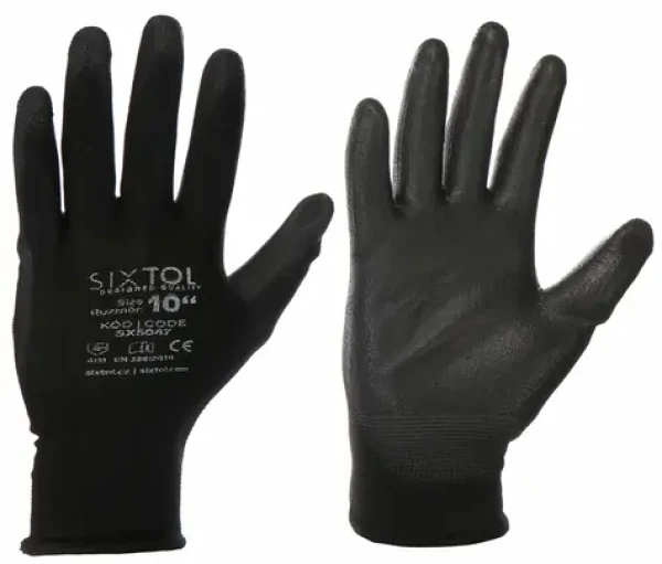 SIXTOL GLOVE PE-PU 10 černé / Rukavice pracovní z polyesteru polomáčené v polyuretanu / velikost 10 (SX5047)
