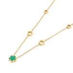 Náhrdelník se zeleným květem Fiora Gold - chirurgická ocel, Zlatá 40 cm + 5 cm (prodloužení)