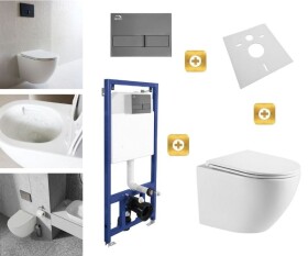 Erga Erga, závěsný set pod omítku Laveo Akan + závěsná WC mísa Lily+ s toaletním sedátkem z duroplastu + splachovací tlačítko, bílá lesklá, ERG-SE… ERG-SETLAVLILYWHGF