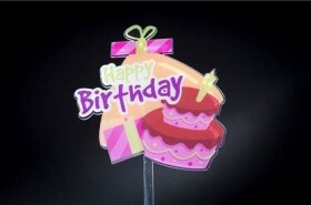 Dortisimo Zapichovací plastová dekorace Happy Birthday s dortem a dárkem