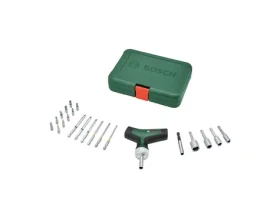 BOSCH Ráčnový šroubovák s bity T-rukojeť zelená/černá / Sada bitů / 22 ks / Moment do 46 Nm / Magnetický držák (1600A02Z9T)