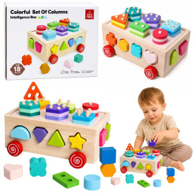 Mamido Dřevěný Montessori třídicí vozík na kolečkách