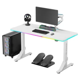 ULTRADESK IRON bílá / Herní stůl / 132.5 x 60.5 x 71 - 81 cm / nastavitelná výška / LED osvětlení (UDESK-IR-WKA)