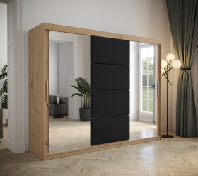 Šatní skříň Abi Tapi Barva korpusu: Dub artisan, Rozměry: 250 cm, Dveře: Černá koženka